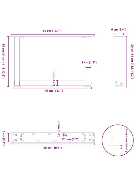 Nohy konferenčního stolku ve tvaru u, 2 ks, černé, 50 x (30-31) cm, ocel