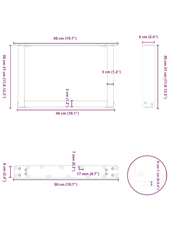 Nohy konferenčního stolku ve tvaru u 2 ks přírodní ocel 50 x (30-31) cm ocel