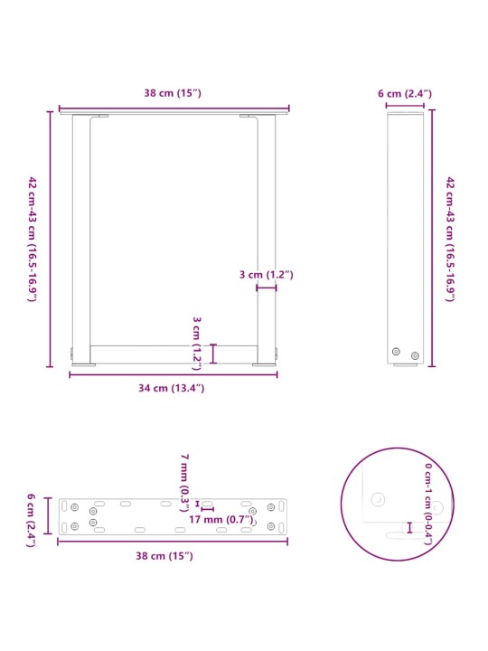 Nohy konferenčního stolku ve tvaru u, 2 ks, bílé, 38 x (42-43) cm, ocel