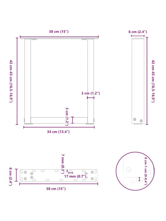 Nohy konferenčního stolku ve tvaru u 2 ks přírodní ocel 38 x (42-43) cm ocel