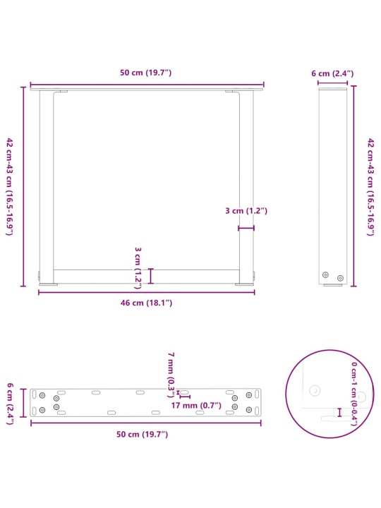 Nohy konferenčního stolku ve tvaru u, 2 ks, černé, 50 x (42-43) cm, ocel