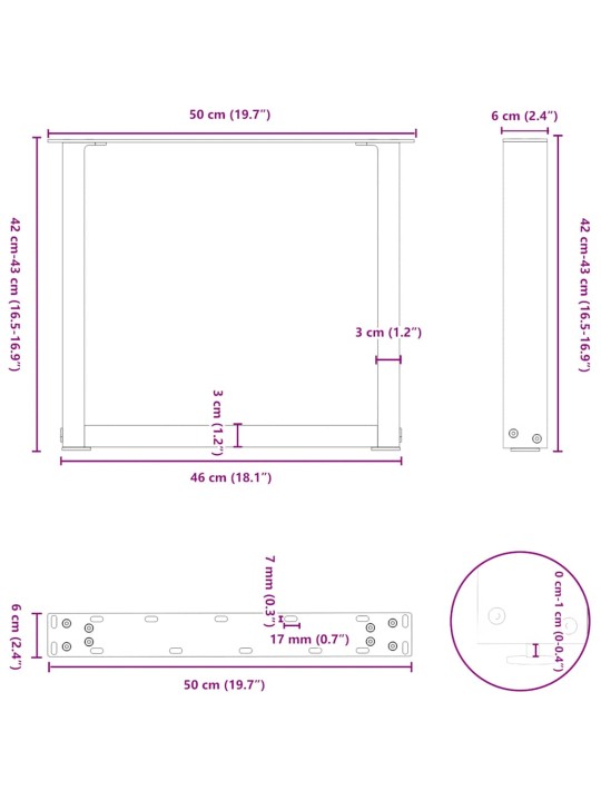 Nohy konferenčního stolku ve tvaru u, 2 ks, bílé, 50 x (42-43) cm, ocel