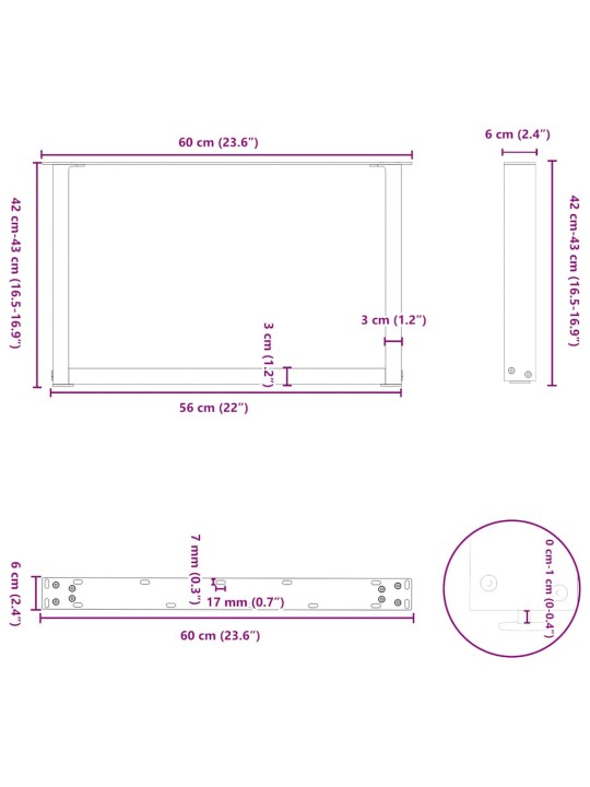 Nohy konferenčního stolku ve tvaru u, 2 ks, bílé, 60 x (42-43) cm, ocel