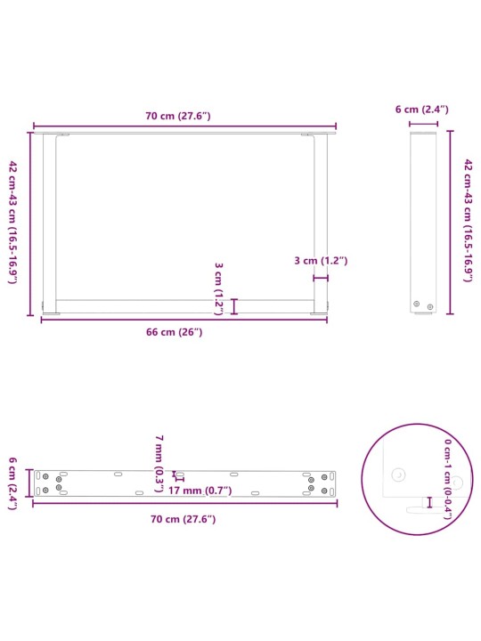 Nohy konferenčního stolku ve tvaru u, 2 ks, černé, 70 x (42-43) cm, ocel