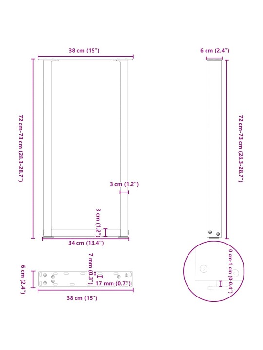 Nohy konzolového stolku ve tvaru u 2 ks přírodní ocel 38 x (72-73) cm ocel