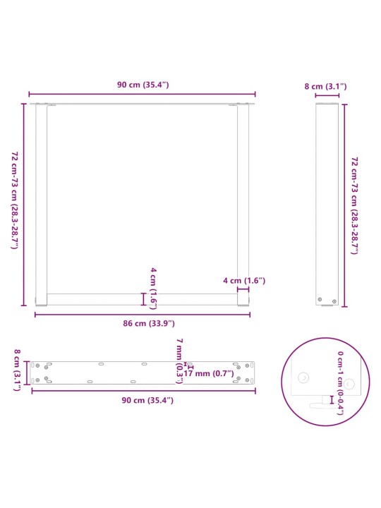 Nohy k jídelnímu stolu ve tvaru u, 2 ks, černé, 90 x (72-73) cm, ocel