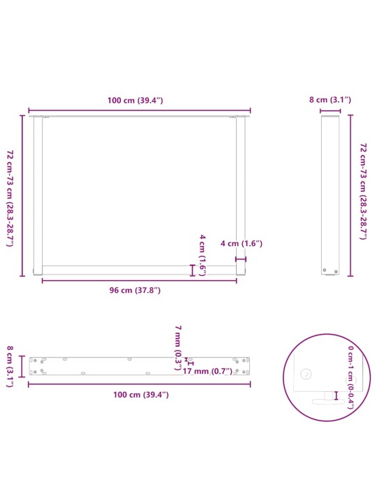 Nohy k jídelnímu stolu ve tvaru u, 2 ks, bílé, 100 x (72-73) cm, ocel