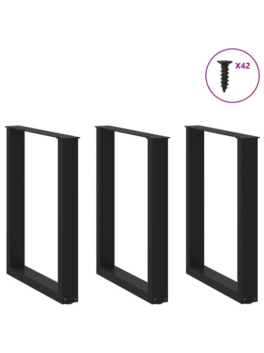 Nohy k jídelnímu stolu ve tvaru u, 3 ks, černé, 70 x (72-73) cm, ocel