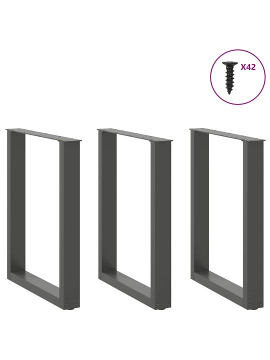 Nohy k jídelnímu stolu ve tvaru u, 3 ks, antracitové, 70 x (72-73) cm, ocel