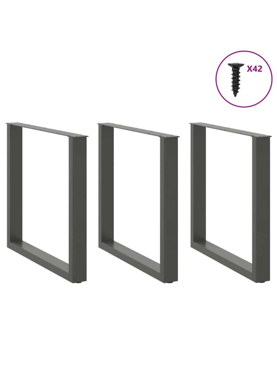 Nohy k jídelnímu stolu ve tvaru u, 3 ks, antracitové, 80 x (72-73) cm, ocel