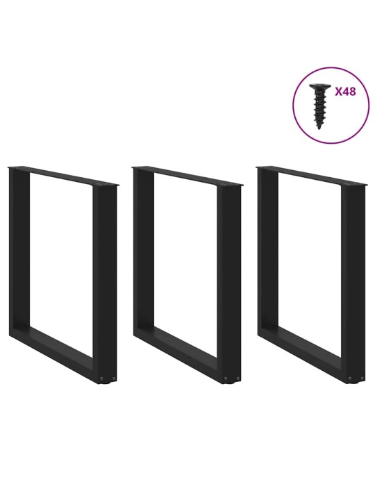 Nohy k jídelnímu stolu ve tvaru u, 3 ks, černé, 90 x (72-73) cm, ocel