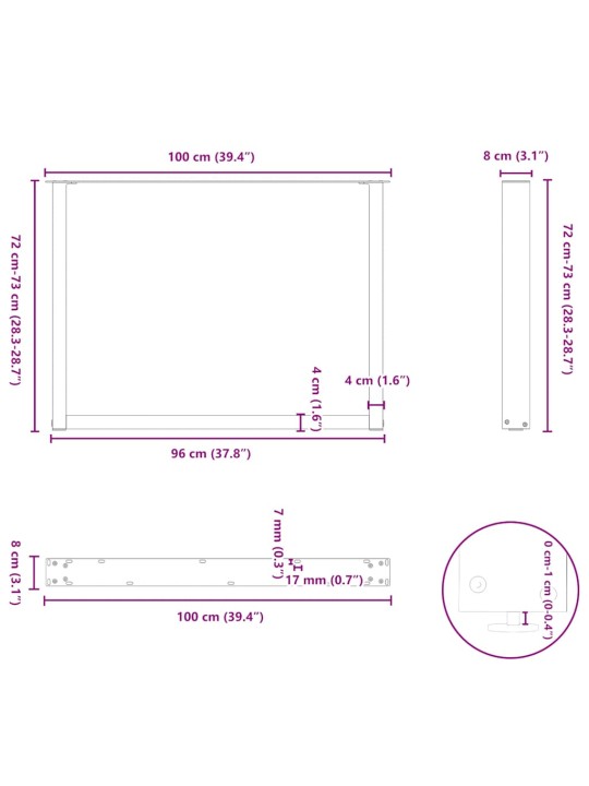 Nohy k jídelnímu stolu ve tvaru u, 2 ks, bílé, 100 x (72-73) cm, ocel