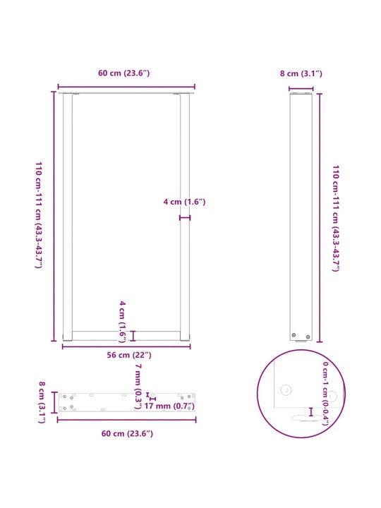 Nohy barového stolu ve tvaru u 2 ks přírodní ocel 60 x (110-111) cm ocel