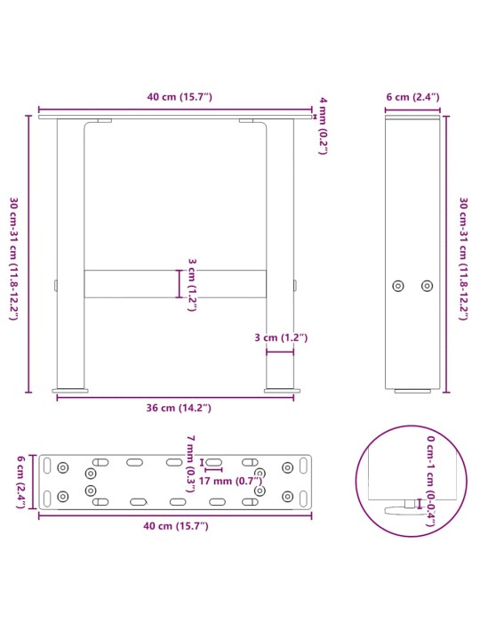 Nohy konferenčního stolku černé 2 ks 40 x (30-31) cm ocelové