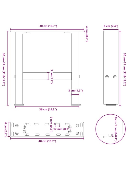 Nohy konferenčního stolku z přírodní oceli 2 ks 40 x (30-31) cm ocel