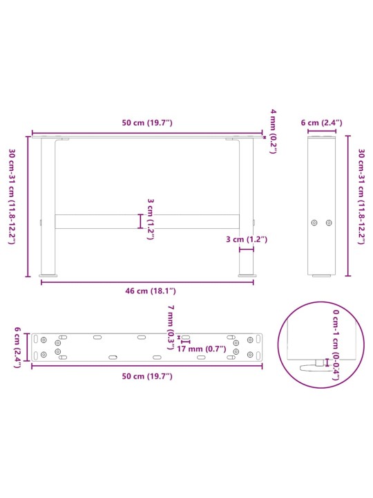 Nohy konferenčního stolku černé 2 ks 50 x (30-31) cm ocelové
