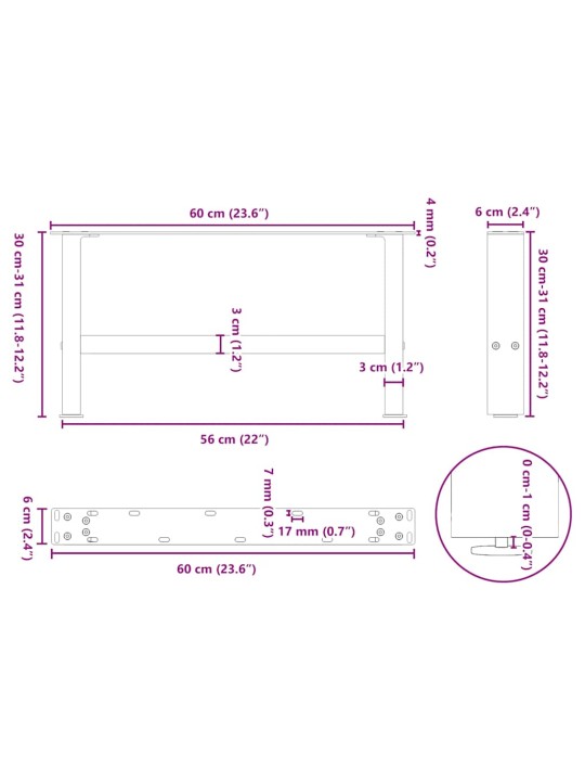Nohy konferenčního stolku černé 2 ks 60 x (30-31) cm ocelové