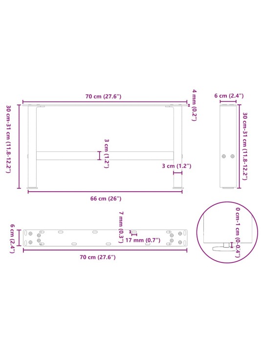 Nohy konferenčního stolku bílé 2 ks 70 x (30-31) cm ocelové