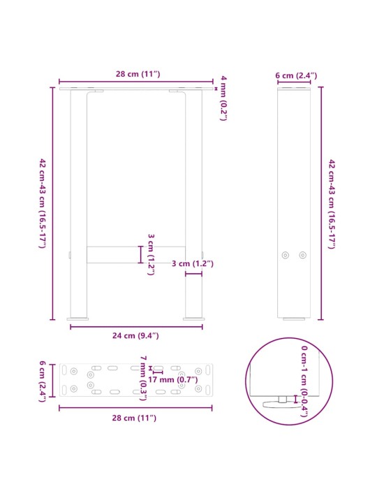 Nohy konferenčního stolku bílé 2 ks 28 x (42-43) cm ocelové