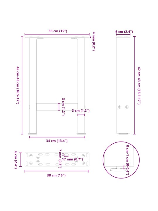 Nohy konferenčního stolku antracitové 2 ks 38 x (42-43) cm ocelové