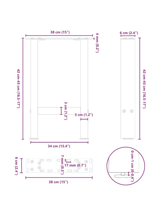 Nohy konferenčního stolku z přírodní oceli 2 ks 38 x (42-43) cm ocel