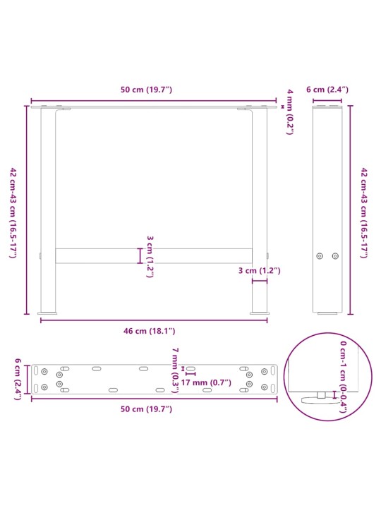 Nohy konferenčního stolku černé 2 ks 50 x (42-43) cm ocelové