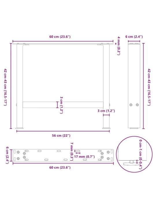 Nohy konferenčního stolku černé 2 ks 60 x (42-43) cm ocelové