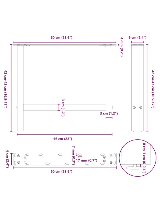 Nohy konferenčního stolku z přírodní oceli 2 ks 60 x (42-43) cm ocel