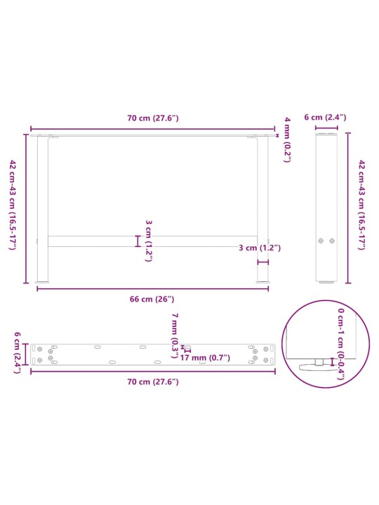 Nohy konferenčního stolku antracitové 2 ks 70 x (42-43) cm ocelové