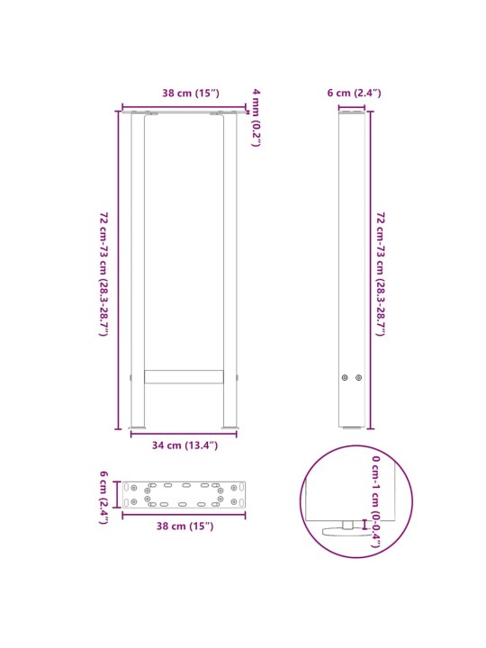 Nohy konzolového stolku antracitové 2 ks 38 x (72-73) cm ocelové