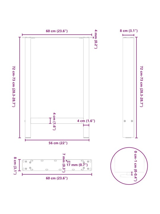 Nohy k jídelnímu stolu z přírodní oceli 2 ks 60 x (72-73) cm ocel