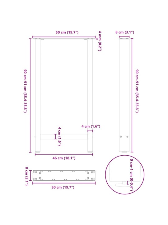 Nohy barového stolu z přírodní oceli 2 ks 50 x (90-91) cm ocel