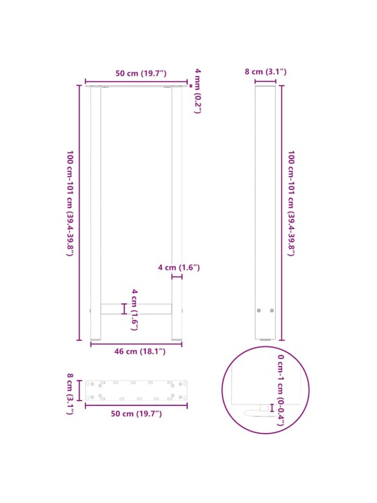 Nohy barového stolu z přírodní oceli 2 ks 50 x (100-101) cm ocel