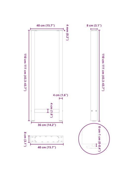 Nohy k barovému stolu antracitové 2 ks 40 x (110-111) cm ocelové
