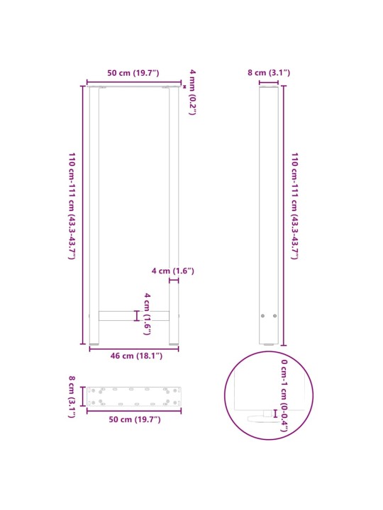 Nohy barového stolu z přírodní oceli 2 ks 50 x (110-111) cm ocel