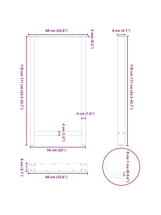 Nohy barového stolu z přírodní oceli 2 ks 60 x (110-111) cm ocel