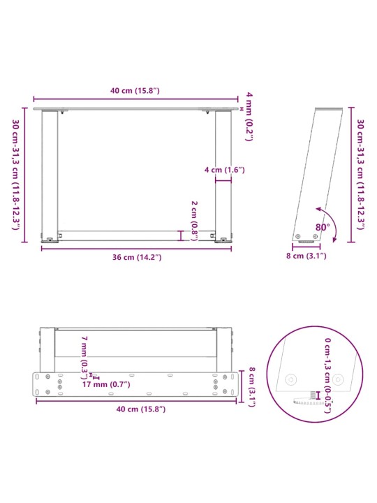 Nohy konferenčního stolku ve tvaru u, 2 ks, černé, 40 x (30-31) cm, ocel