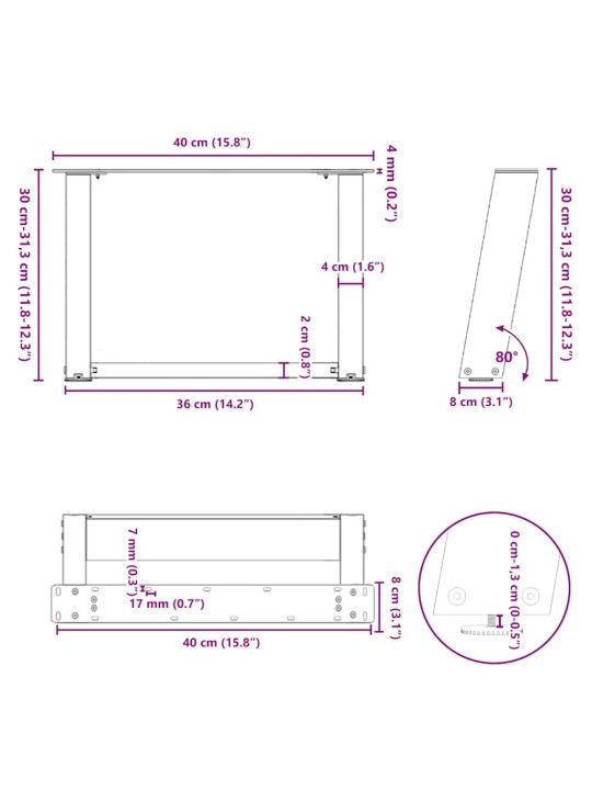 Nohy konferenčního stolku ve tvaru u, 2 ks, bílé, 40 x (30-31) cm, ocel