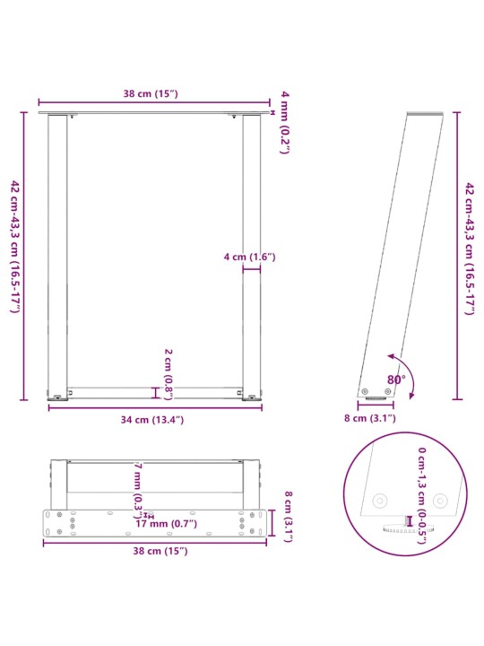 Nohy konferenčního stolku ve tvaru u, 2 ks, bílé, 38 x (42-43) cm, ocel