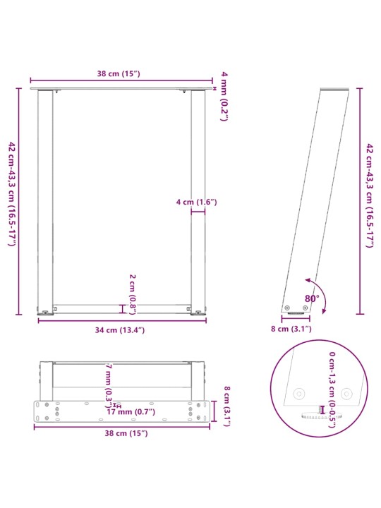 Nohy konferenčního stolku ve tvaru u 2 ks přírodní ocel 38 x (42-43) cm ocel