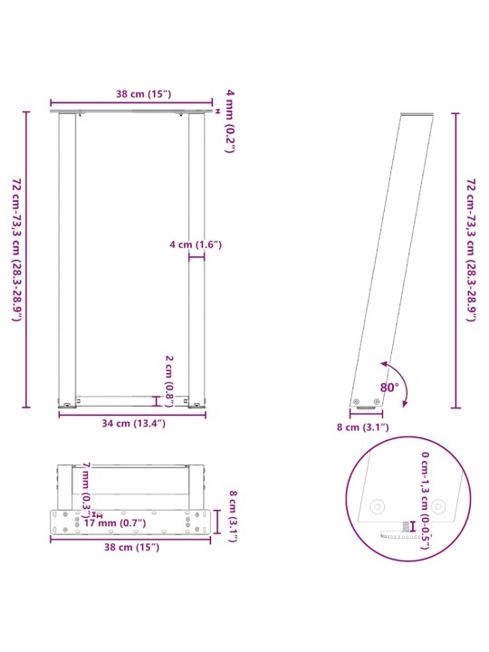 Nohy konzolového stolku ve tvaru u 2 ks přírodní ocel 38 x (72-73) cm ocel