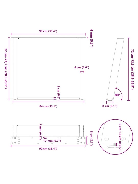 Nohy k jídelnímu stolu ve tvaru u, 2 ks, černé, 90 x (72-73) cm, ocel
