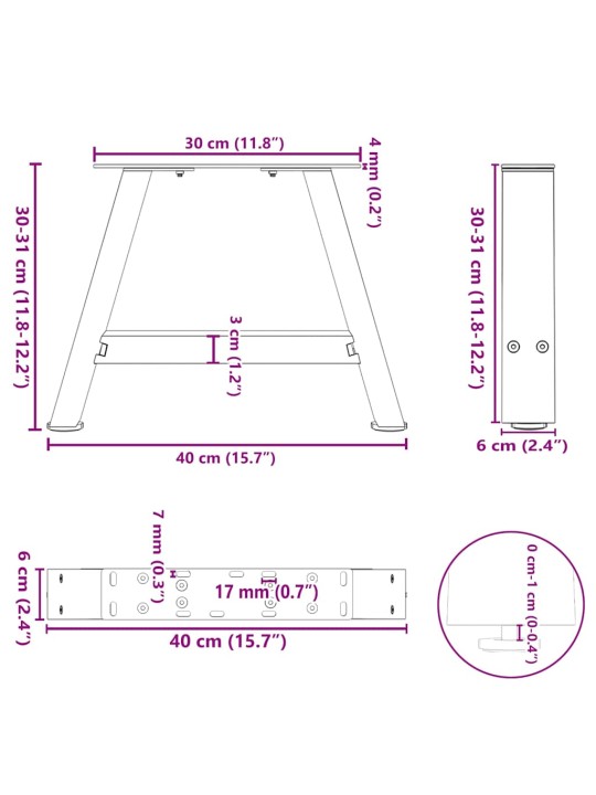 Nohy konferenčního stolku ve tvaru a, 2 ks, 40 x (30-31) cm, ocel