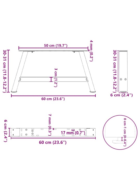 Nohy konferenčního stolku ve tvaru a, 2 ks, bílé, 60 x (30-31) cm, ocel