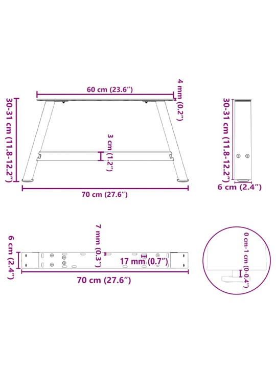 Nohy konferenčního stolku ve tvaru a, 2 ks, antracitové, 70 x (30-31) cm, ocel
