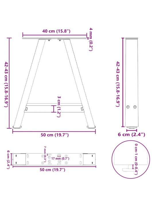 Nohy konferenčního stolku ve tvaru a, 2 ks, černé, 50 x (42-43) cm, ocel