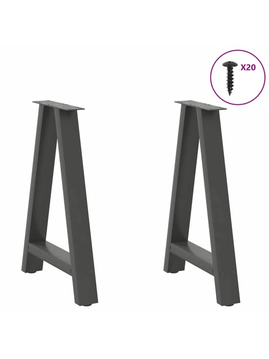 Nohy k jídelnímu stolu ve tvaru a, 2 ks, antracitové, 50 x (72-73) cm, ocel
