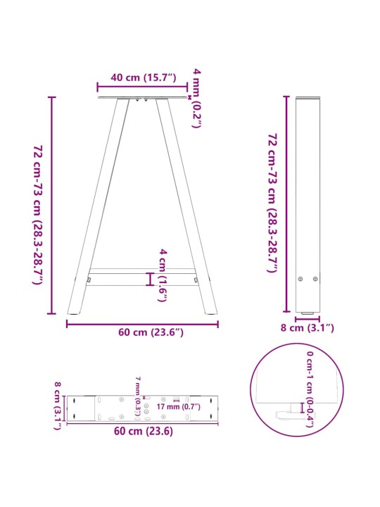 Nohy k jídelnímu stolu ve tvaru A, 2 ks, černé, 60 x (72-73) cm, ocel