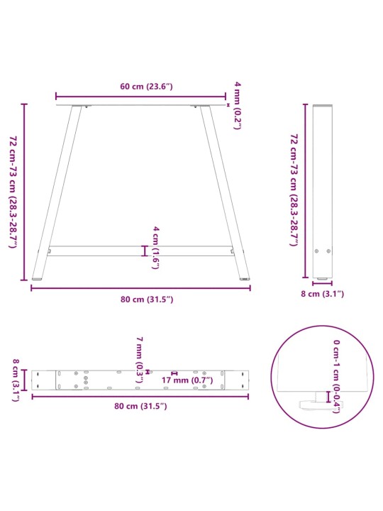 Nohy k jídelnímu stolu ve tvaru a, 2 ks, antracitové, 90 x (72-73) cm, ocel