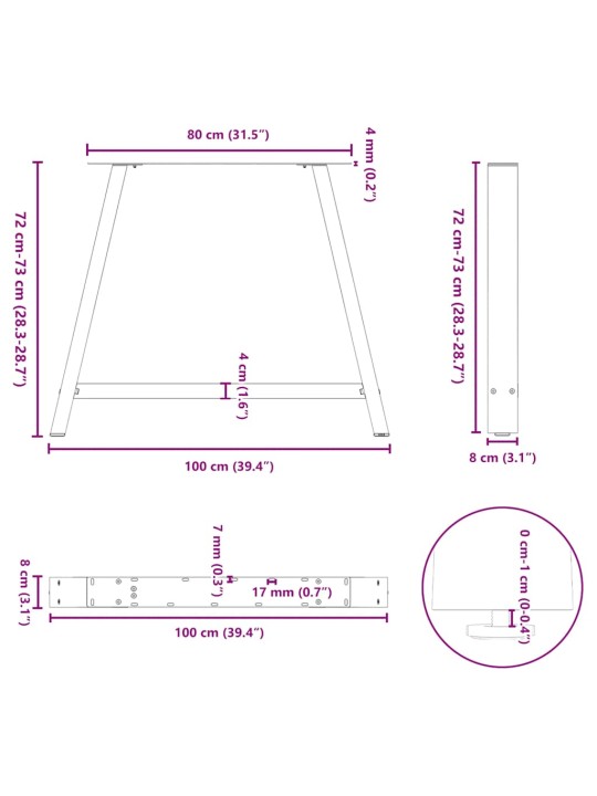 Nohy k jídelnímu stolu ve tvaru A, 2 ks, černé, 100 x (72-73) cm, ocel